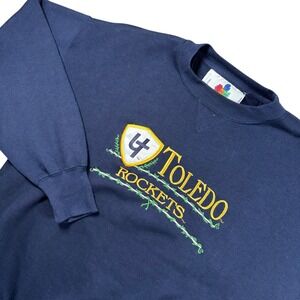 VTG Toledo Rockets Sweatshirt Mens L Blue Embroidered Midwest Embroidery 90s